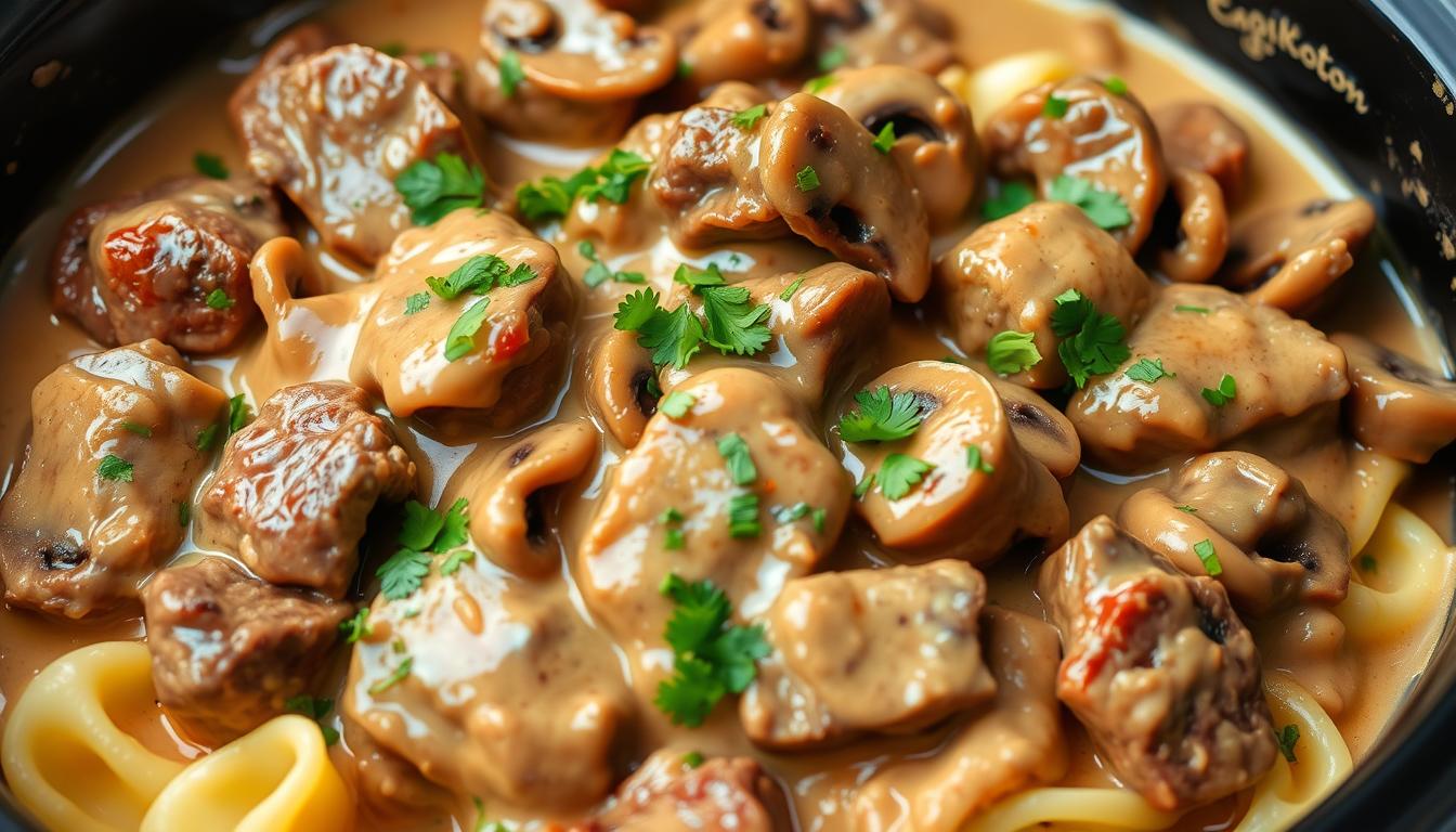 crock pot beef stroganoff with cream of mushroom soup