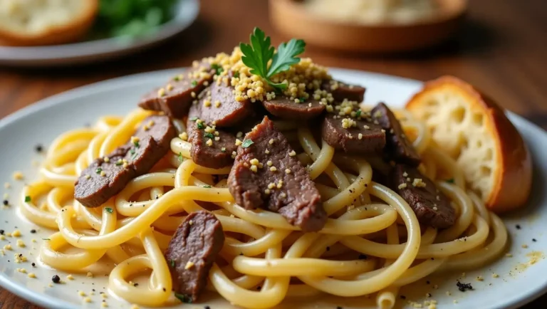 Creamy steak pasta