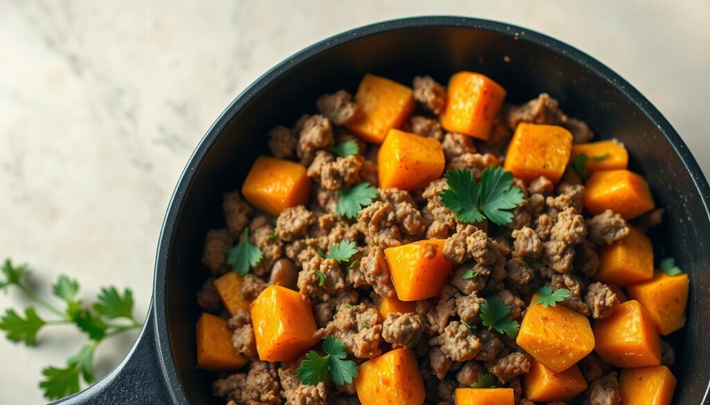 Healthy Ground Beef and Sweet Potato Hash